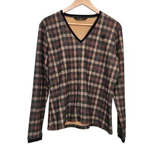 Women's - Arista Equestrian Rustica Sashay Plaid V-Neck Sweater, Size XX Large